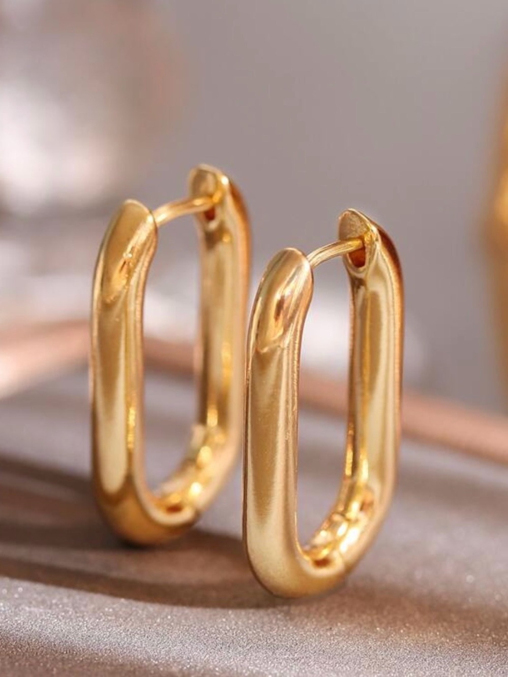 NEW Gold Rectangular Hoop Earrings - Women's Jewelry